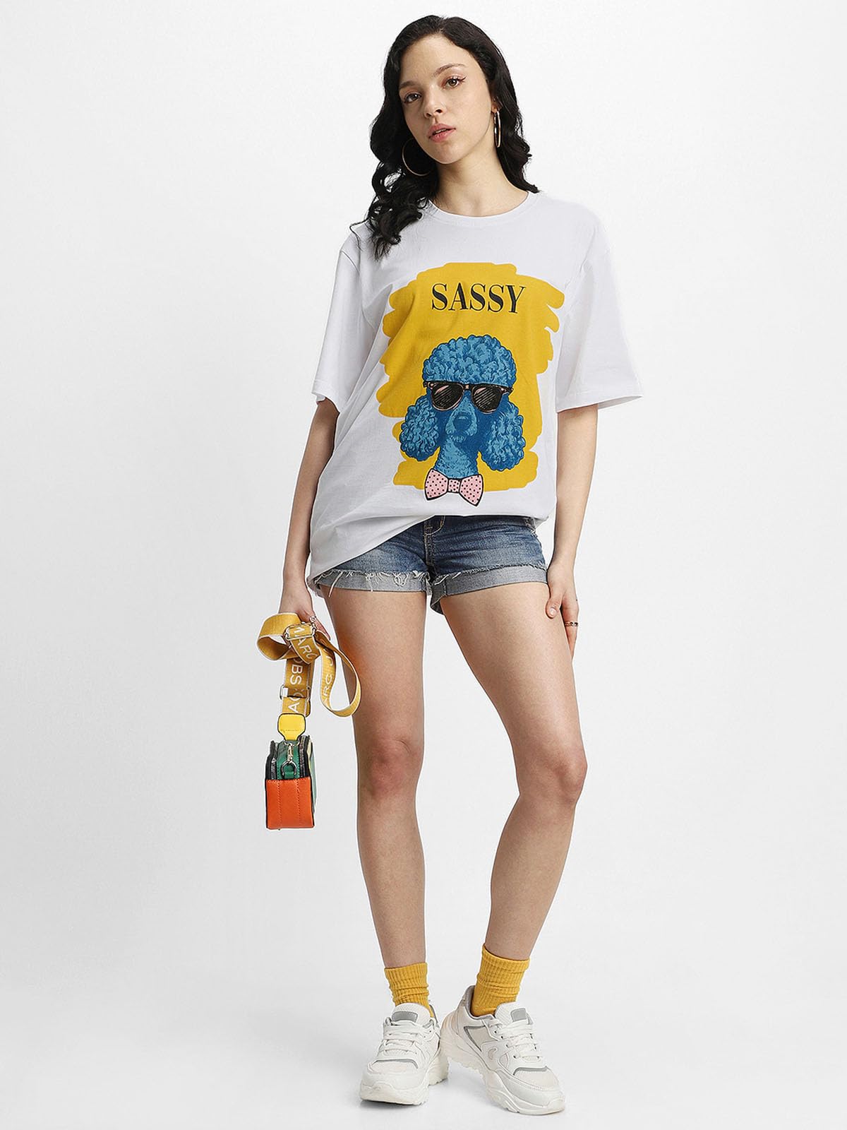 JUNEBERRY® Pure Cotton Oversized Baggy Fit Cool Sassy Graphic Printed White T-Shirt for Women (OS_J_Sassy_WT_L)