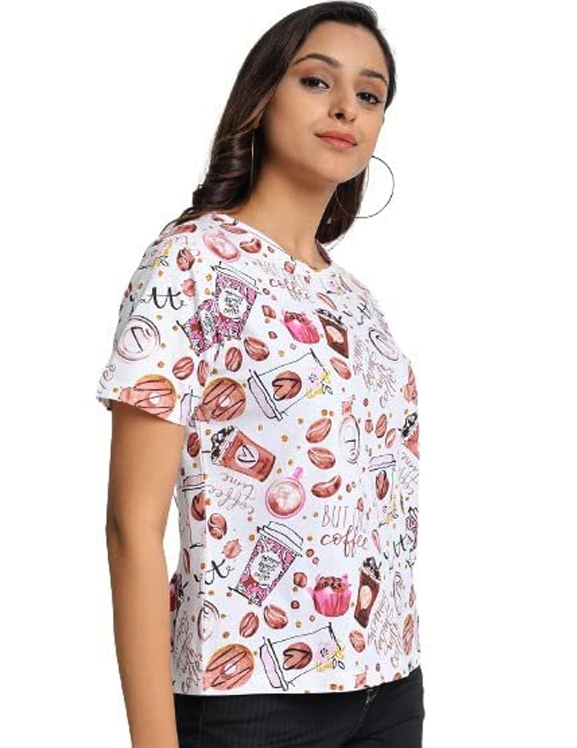 JUNEBERRY White Cotton Round-Neck T-Shirt with Conversational Print or Women