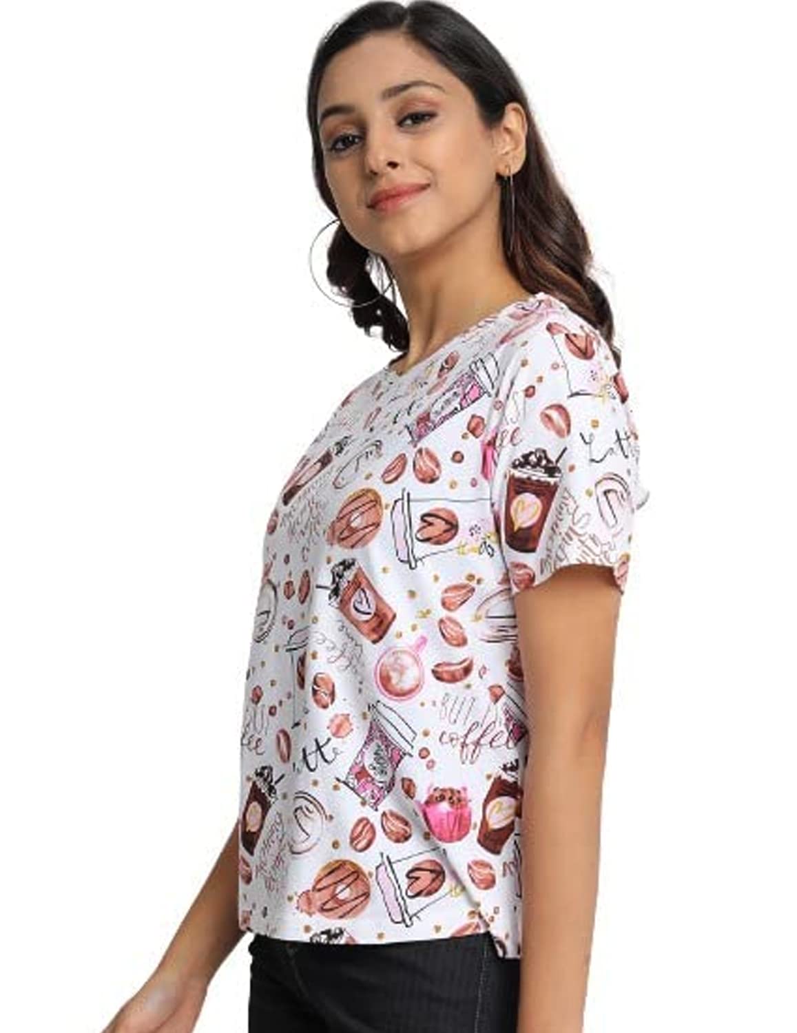 JUNEBERRY White Cotton Round-Neck T-Shirt with Conversational Print or Women