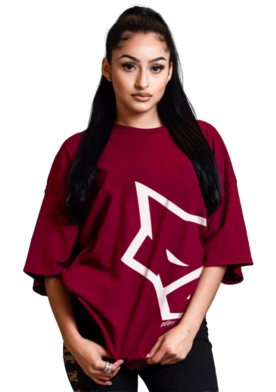 LEOTUDE Women's Cottonblend Oversized Round Neck T-Shirts (GRL_FS49_MRN_Wolf_P_Maroon_3XL)