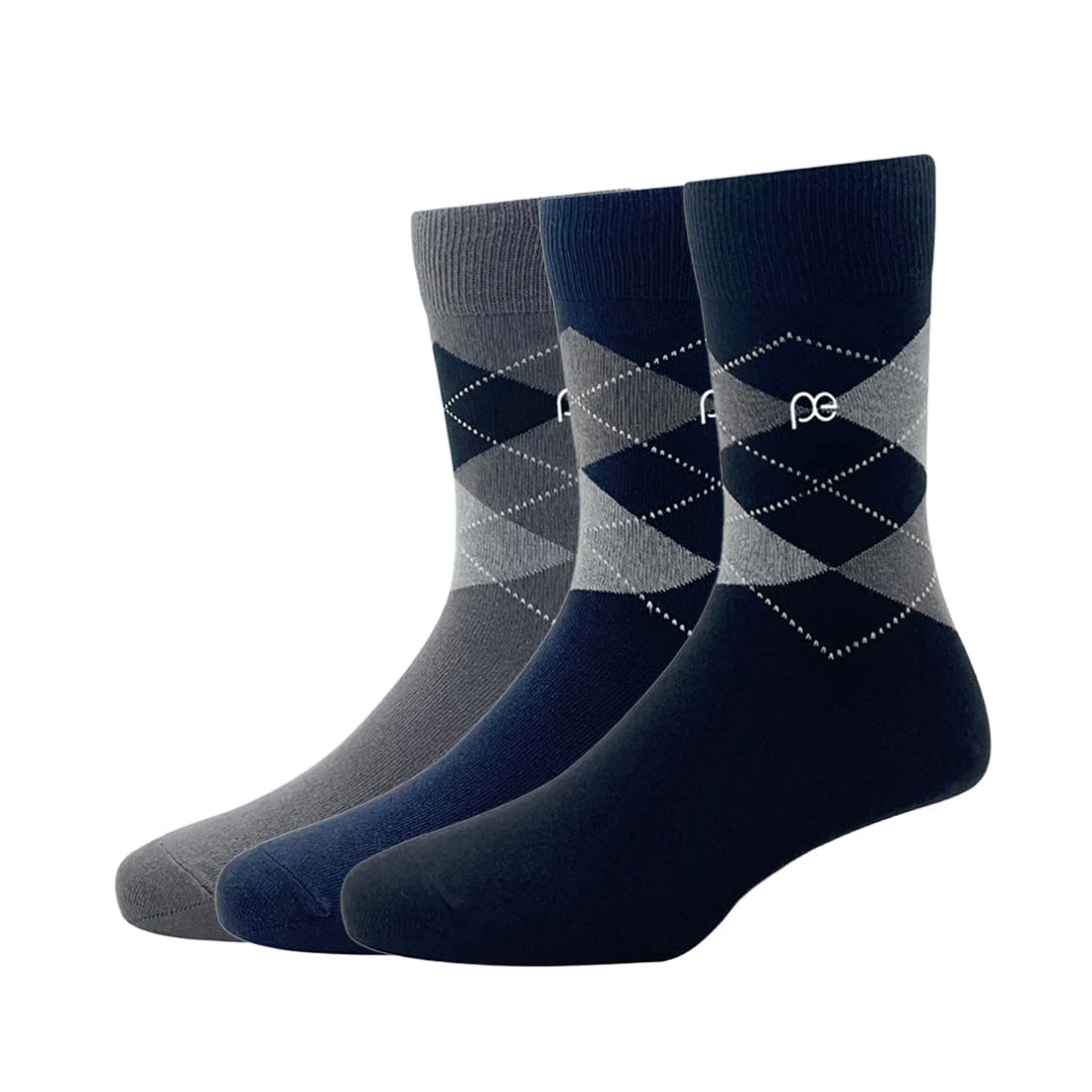 Peter England Men's Calf Length Cotton Socks (Pack of 3) Black, Dark Grey, Navy