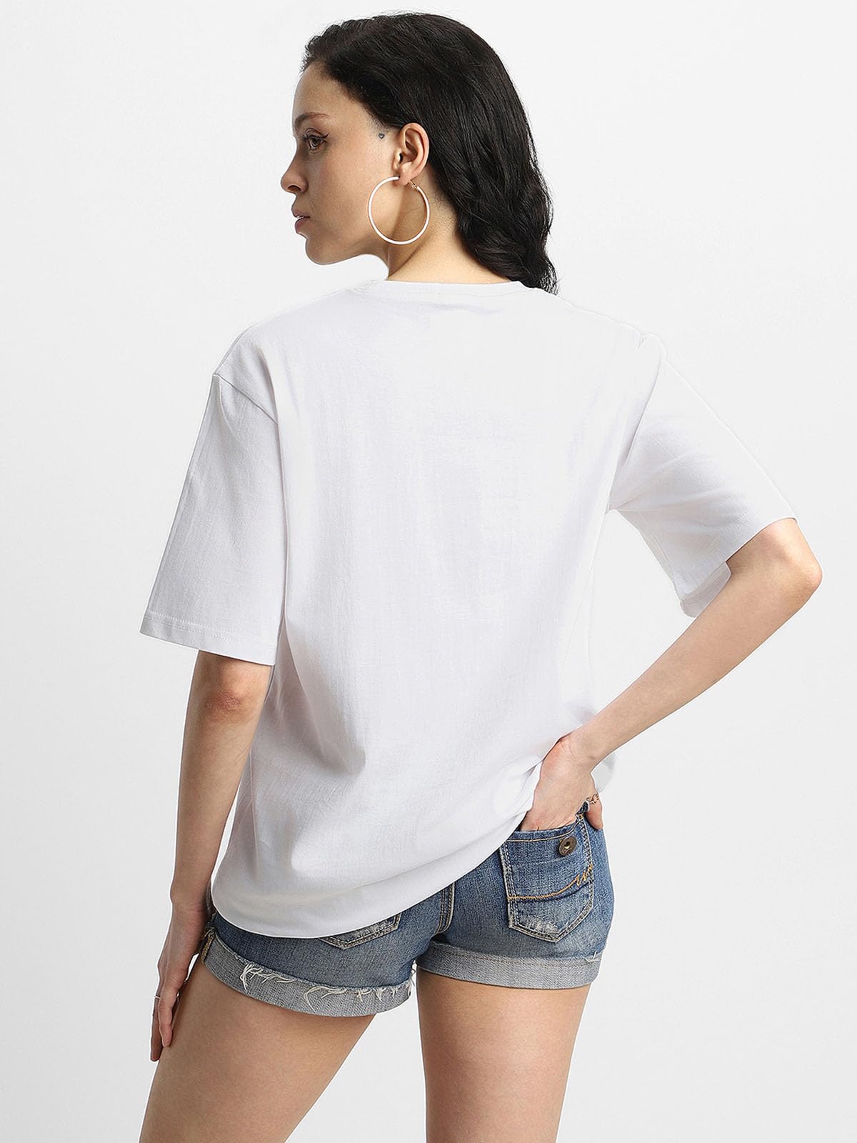 JUNEBERRY® Pure Cotton Oversized Baggy Fit Cool Sassy Graphic Printed White T-Shirt for Women (OS_J_Sassy_WT_L)