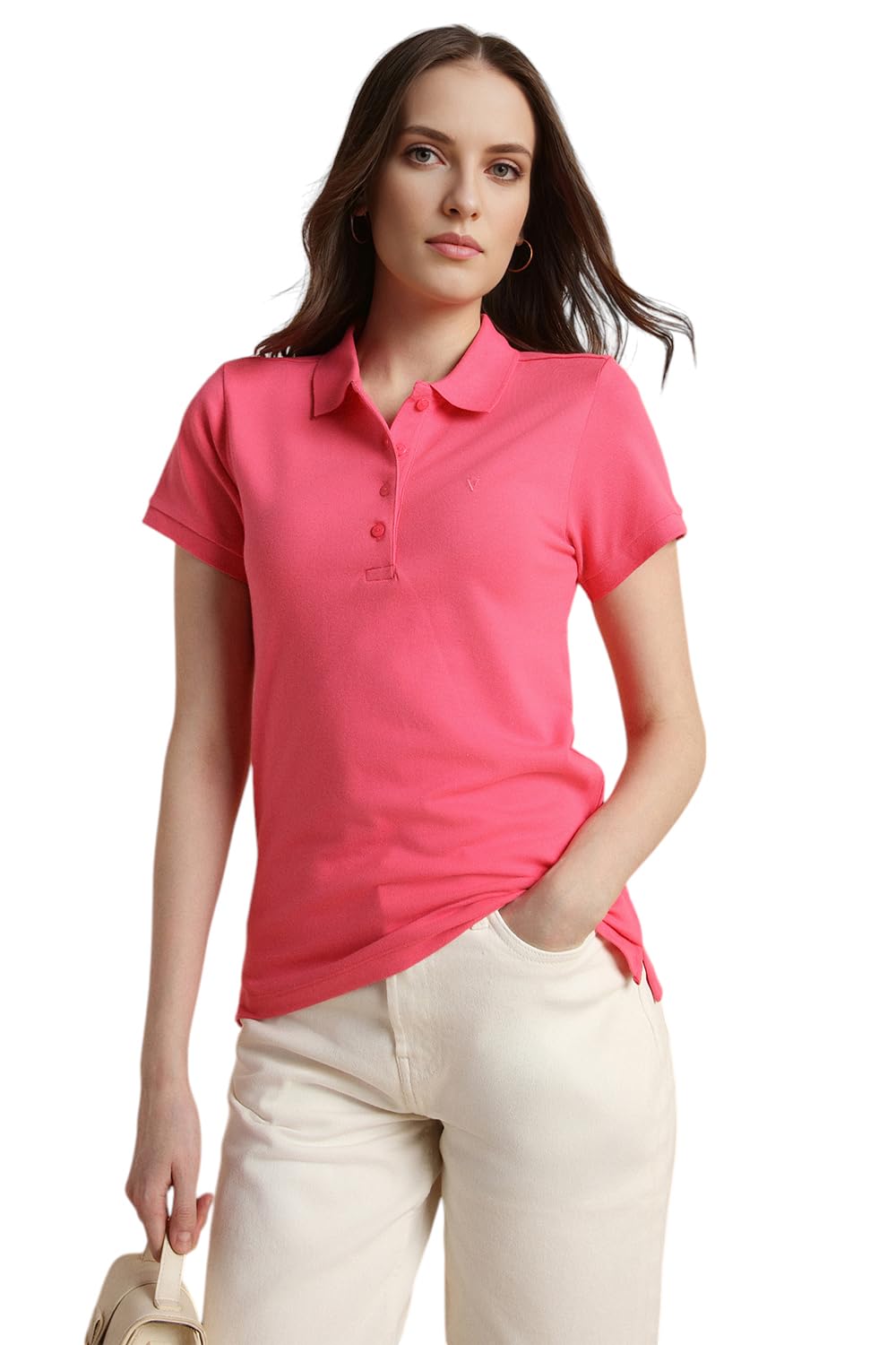 Van Heusen Women Cotton Solid Regular Fit T-Shirt (VWCTURGF132760_Dark Pink, Large
