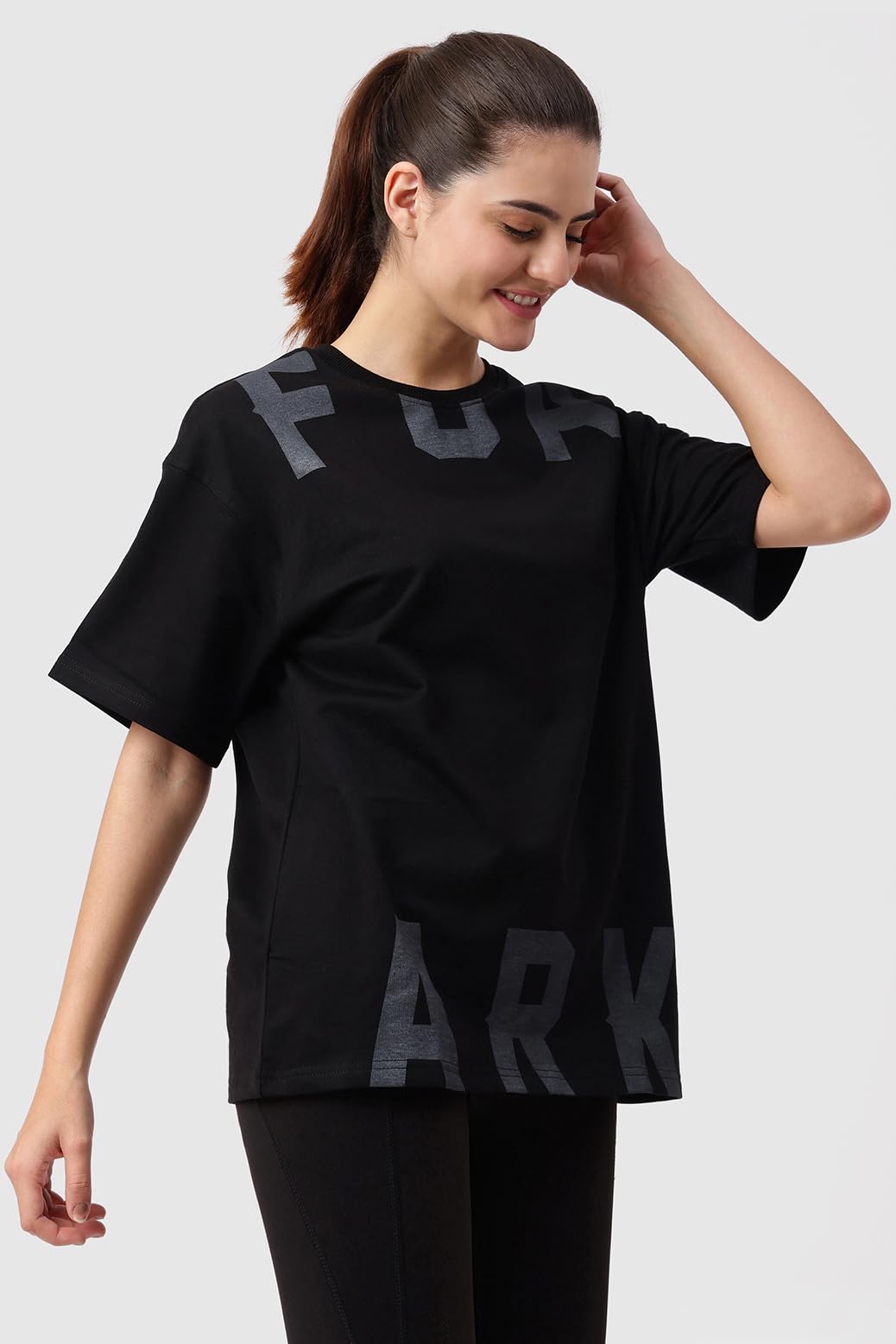 FUAARK Women's Refined Half Sleeve Cotton Oversized Fit Printed Dropshoulder T-Shirt