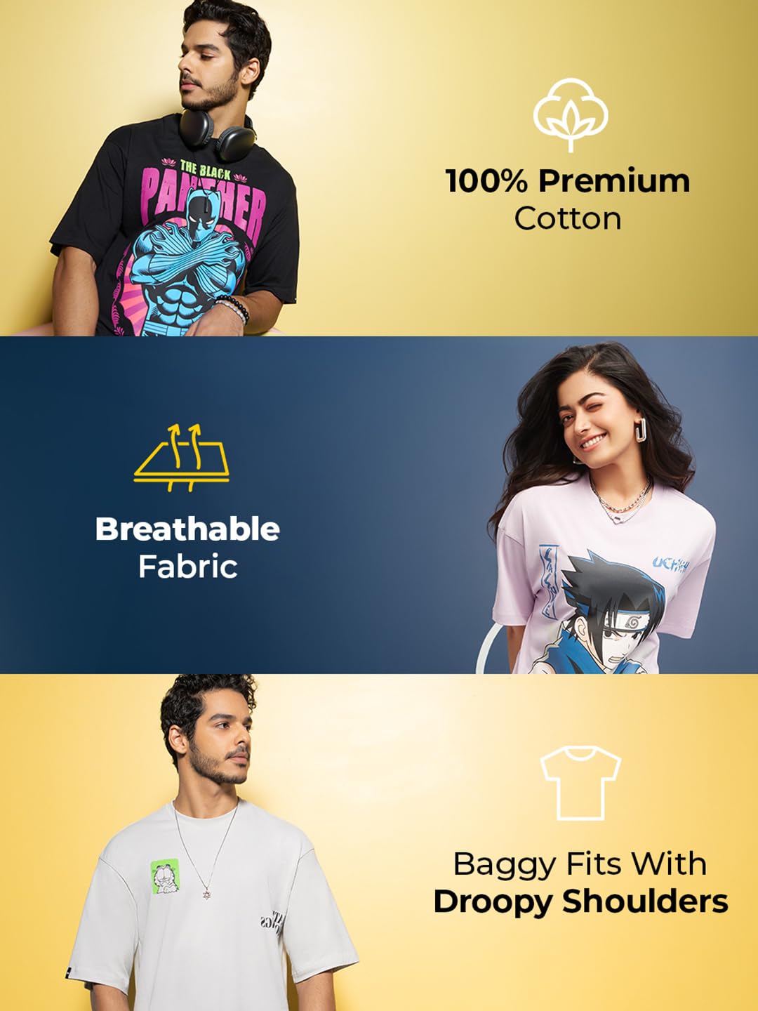 Bewakoof Women's All Over Printed Oversized Fit Half Sleeve Round Neck Cotton Jersey T-Shirt_627770_Yellow_M