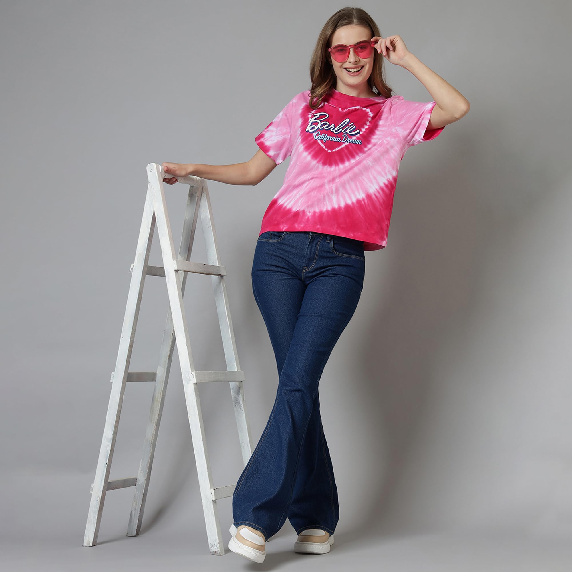 Free Authority Official Barbie Merchandise Women's Graphic Printed Pink Relaxed Fit Half Sleeve Round Neck Cotton T-Shirt