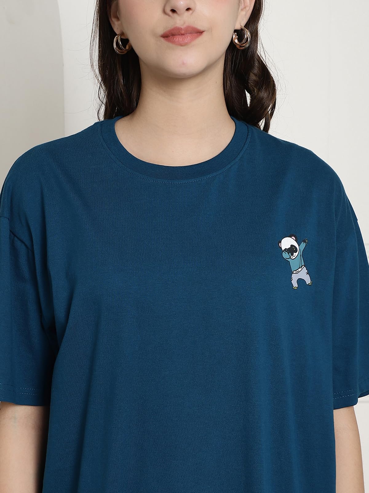 Fabflee Pure Cotton Oversized Baggy Fit Drop Shoulder Latest Aesthetic & Cool Graphic Printed Half Sleeve Tshirt for Women |Trendy Tees |Casual Loose Korean T-Shirt, Dark Green, S