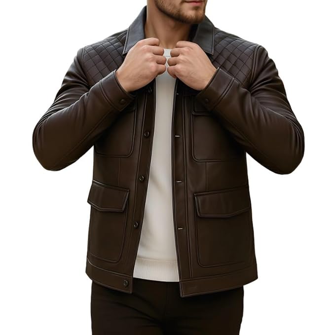 Urbanhides Iron Edge Luxe Mode Mens Lambskin Leather Jacket | Men's Leather Jackets, Dark Brown Leather Jacket, Lambskin Jackets, Regular Fit, Four Pockets