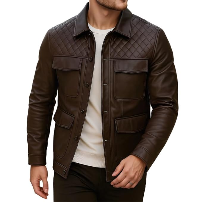 Urbanhides Iron Edge Luxe Mode Mens Lambskin Leather Jacket | Men's Leather Jackets, Dark Brown Leather Jacket, Lambskin Jackets, Regular Fit, Four Pockets