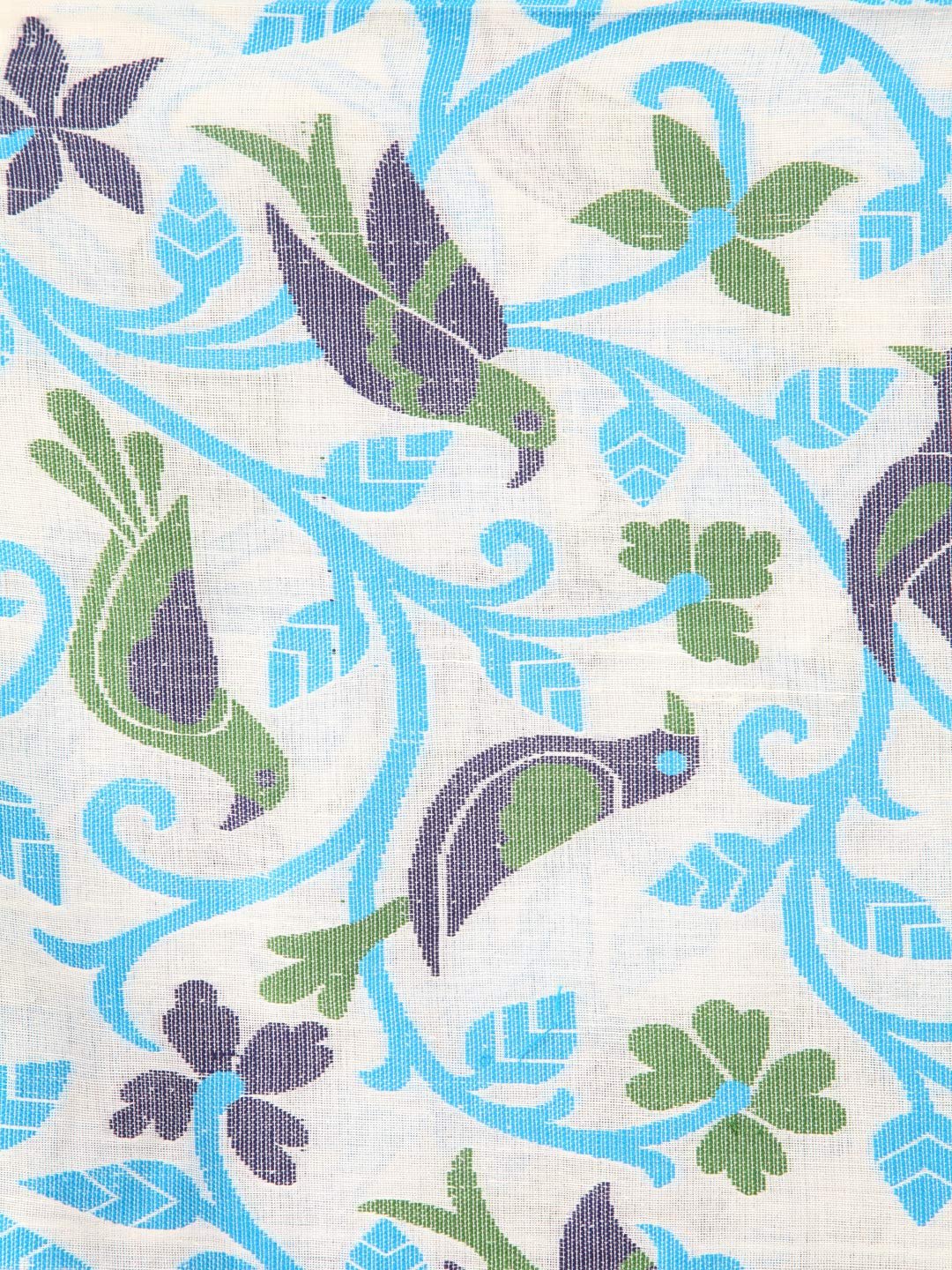 PinkLoom Women's Cotton Silk Jamdani Saree With Blouse Piece, Off White, Ghca21