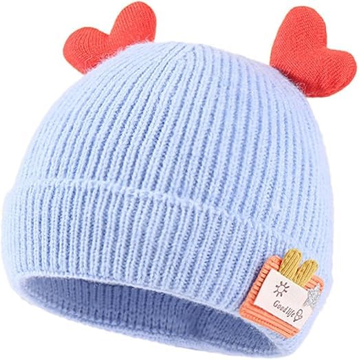 BabyMoon Unisex Winter Hat Designed with Hearts | Warm Baby Cap Headwear | Blue | 3-12 Month
