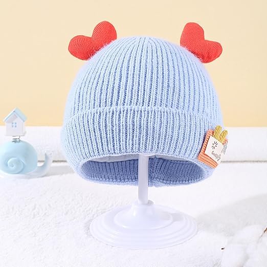 BabyMoon Unisex Winter Hat Designed with Hearts | Warm Baby Cap Headwear | Blue | 3-12 Month