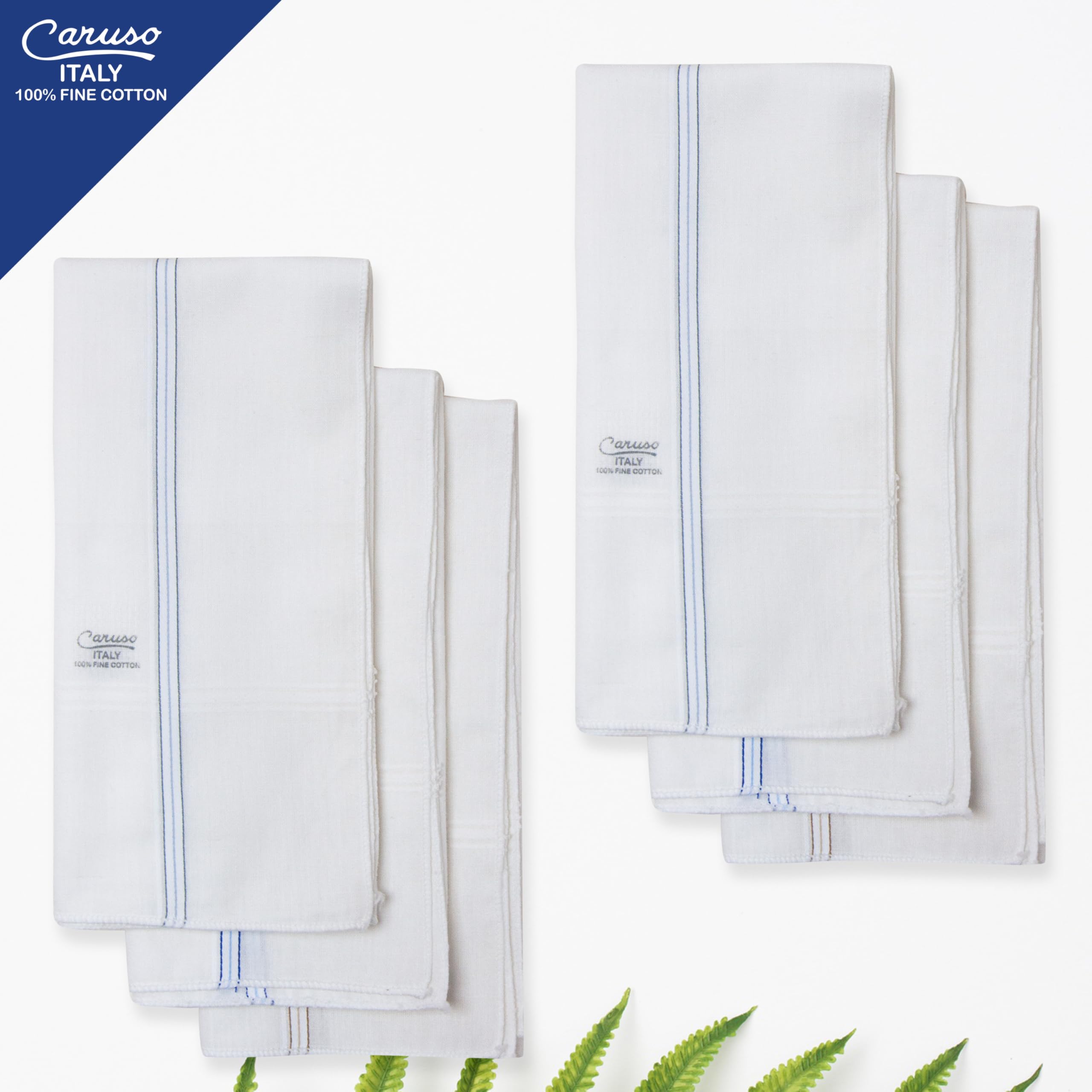 Caruso Italy White Cotton Handkerchiefs for Men | Classic Design, Soft & Durable | Pack of 6, 44x44 cm