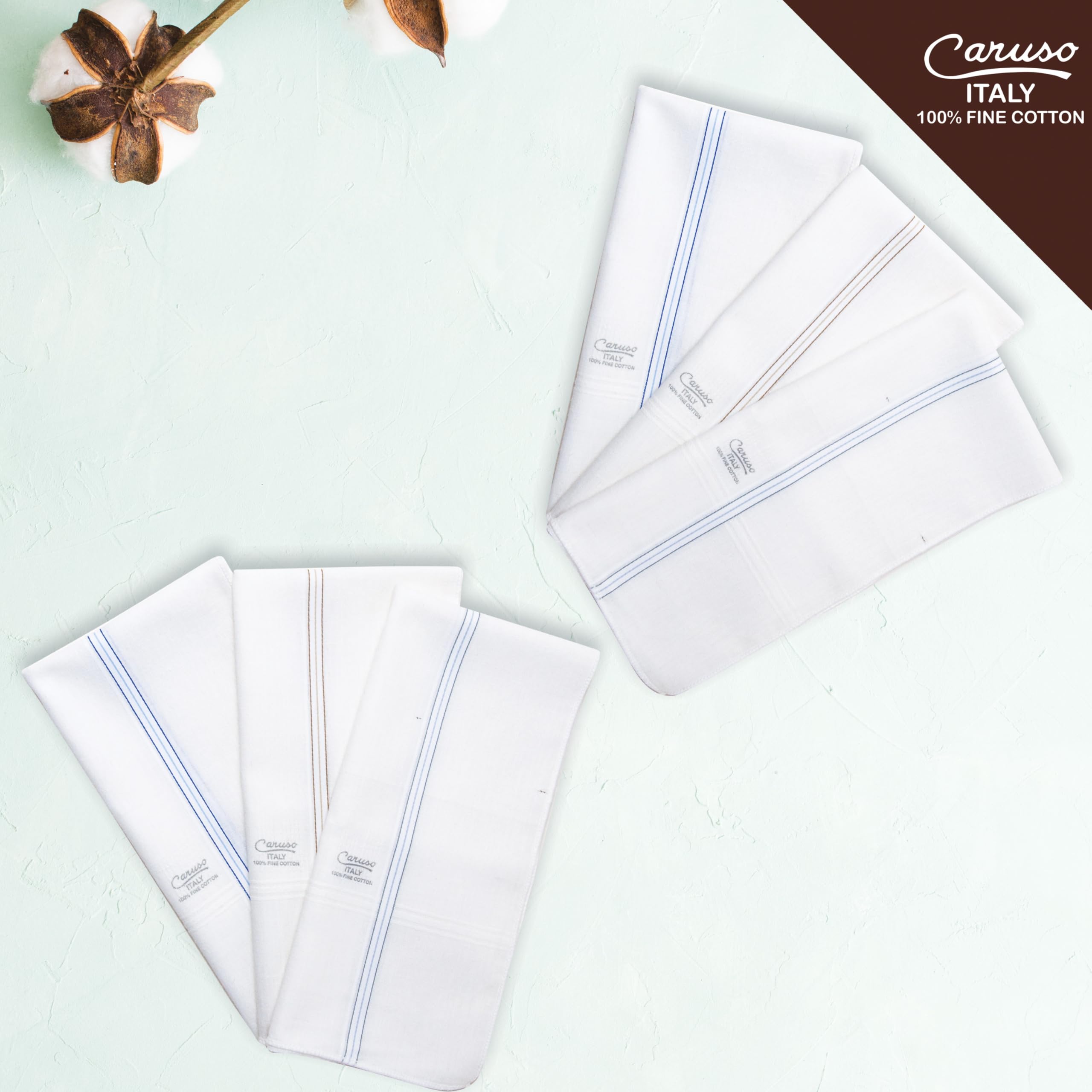 Caruso Italy White Cotton Handkerchiefs for Men | Classic Design, Soft & Durable | Pack of 6, 44x44 cm