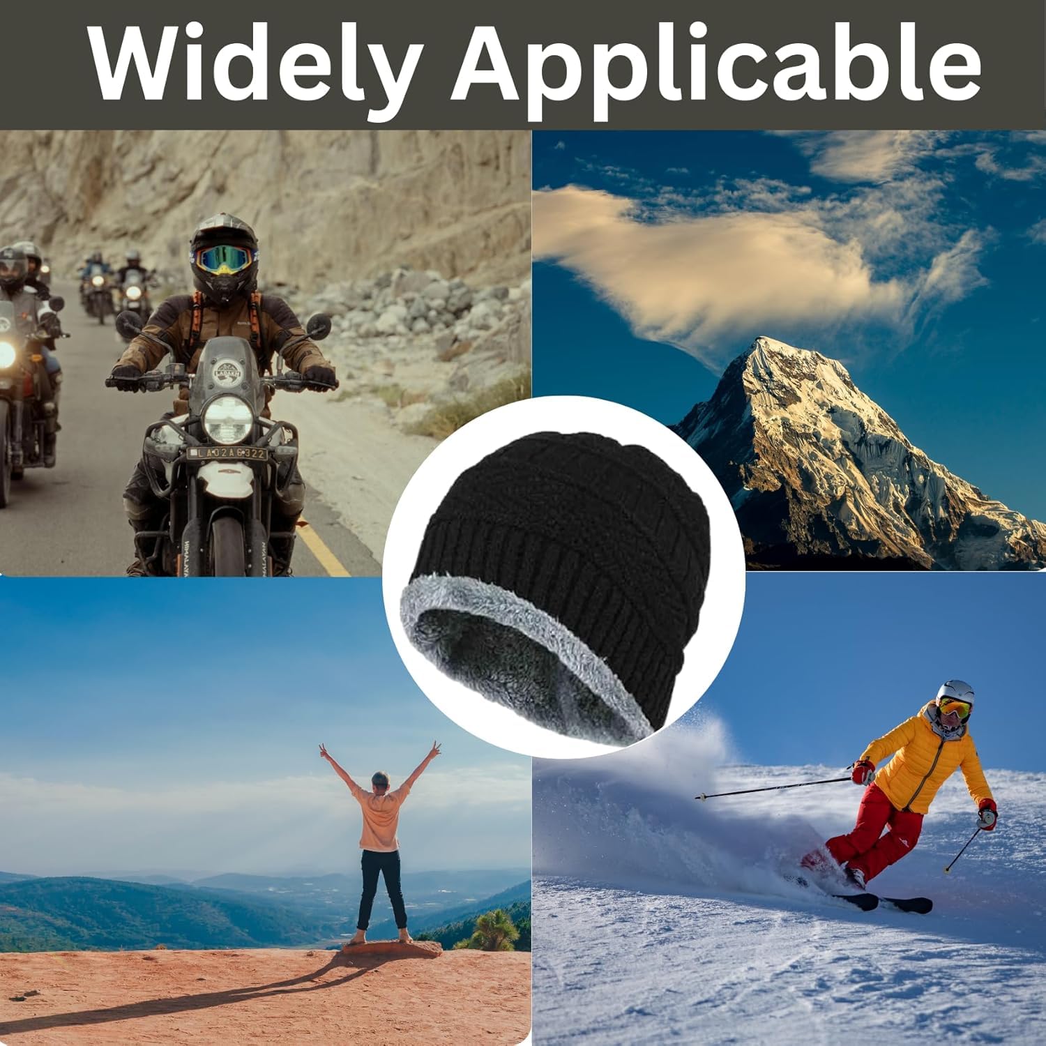 PulGos Winter Beanie Cap & Neck Warmer Set for Men & Women | Woolen Knit Hat with Fleece Lining | Warm, Stretchable, Windproof Cold-Weather Outdoor Riding, Cycling, Skiing & Travel Gear – Black & Grey