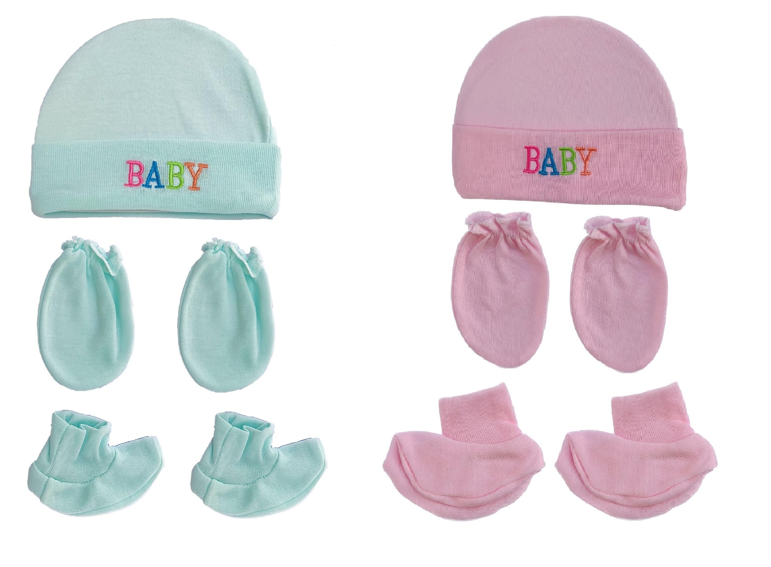 VIN® Baby Boy Girl Mittens Caps Gloves and Booties Combo Set - Pair of 2 for New Born Product 0-6 Months | Cap Gloves and Socks Set | Shower Gift | Multicolor