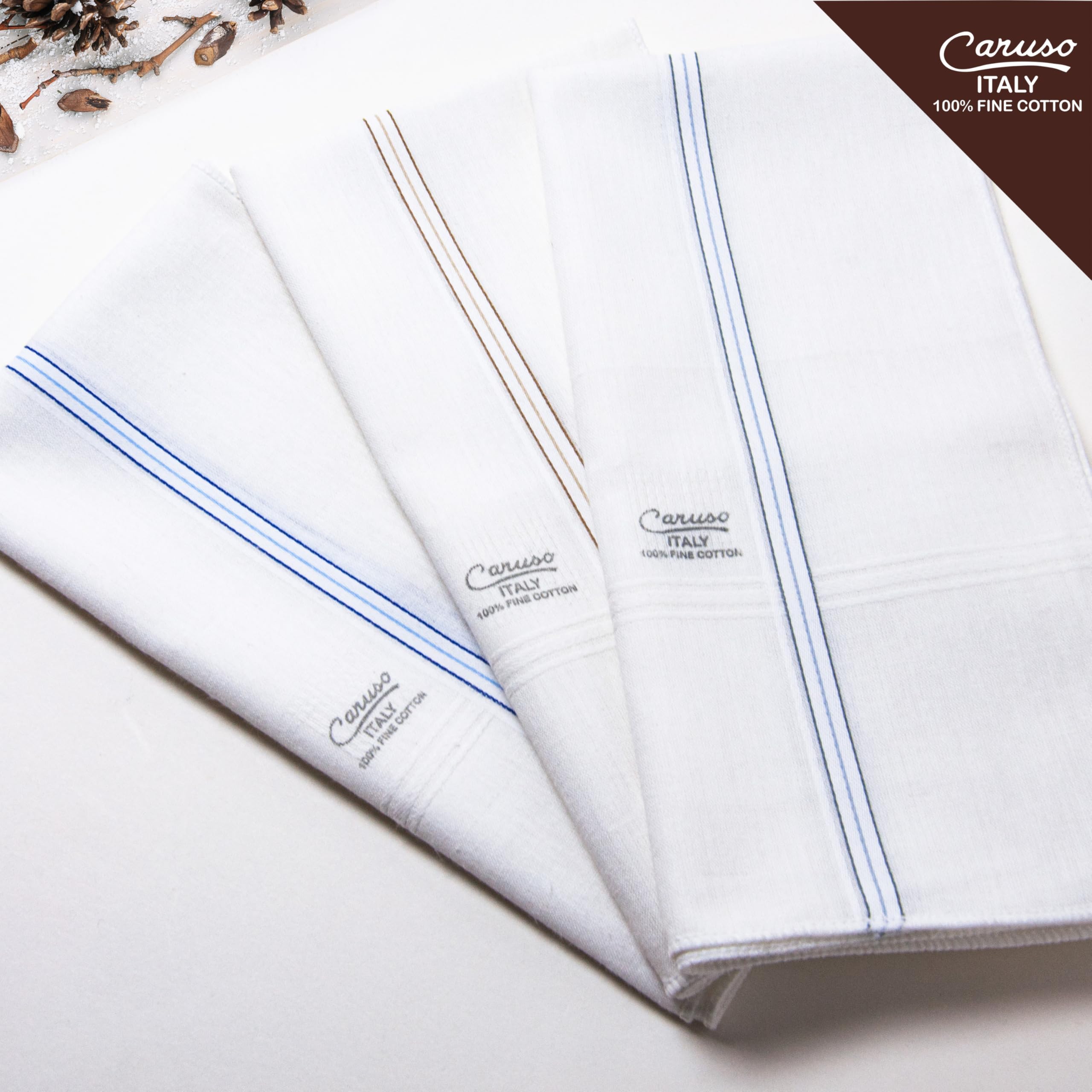 Caruso Italy White Cotton Handkerchiefs for Men | Classic Design, Soft & Durable | Pack of 6, 44x44 cm