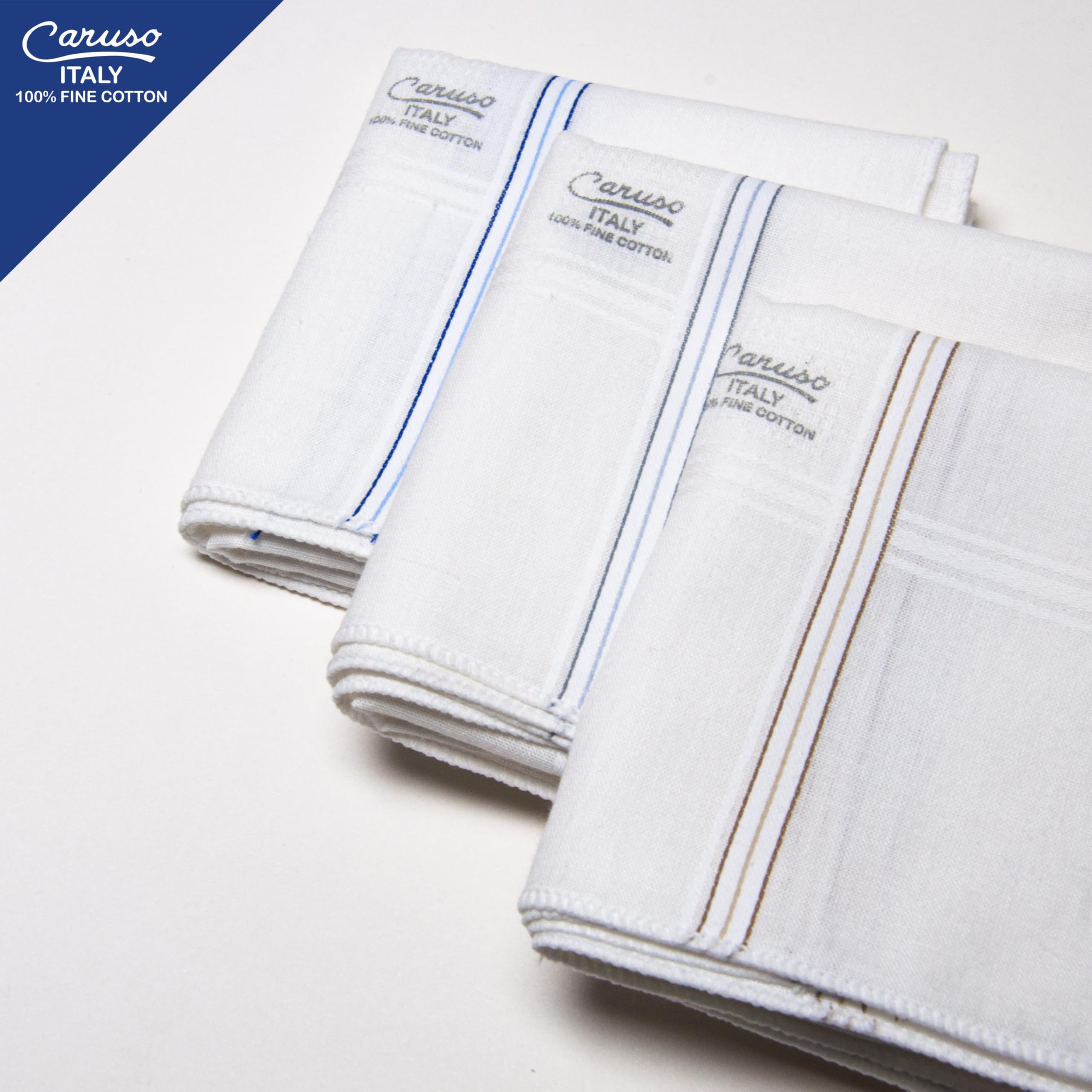 Caruso Italy White Cotton Handkerchiefs for Men | Classic Design, Soft & Durable | Pack of 6, 44x44 cm