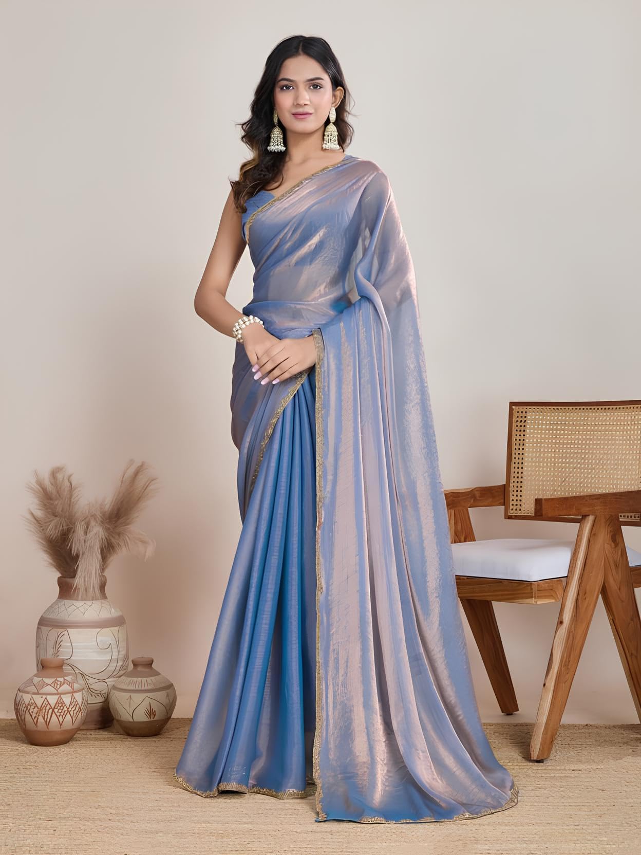 Sidhidata Women's Soft Fandy Silk Saree With Hand Work Lace Boarder & Comes With Unstitched Blouse Piece (Chhaava Morpich_Morpich_Free Size)