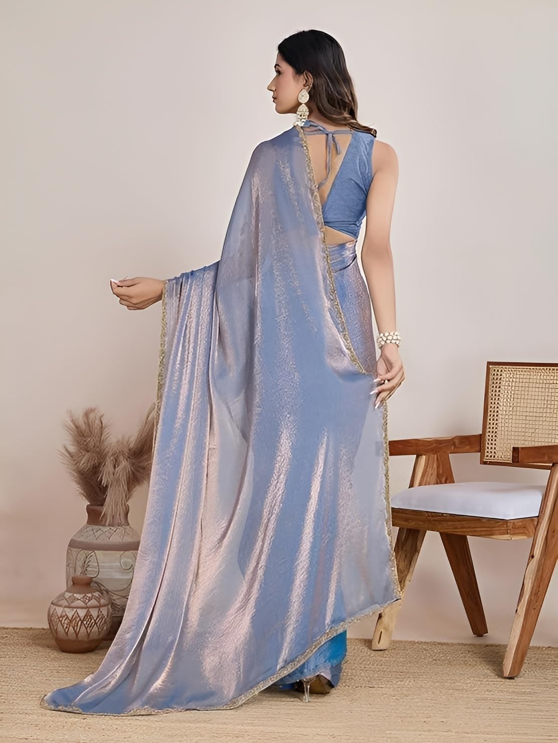 Sidhidata Women's Soft Fandy Silk Saree With Hand Work Lace Boarder & Comes With Unstitched Blouse Piece (Chhaava Morpich_Morpich_Free Size)