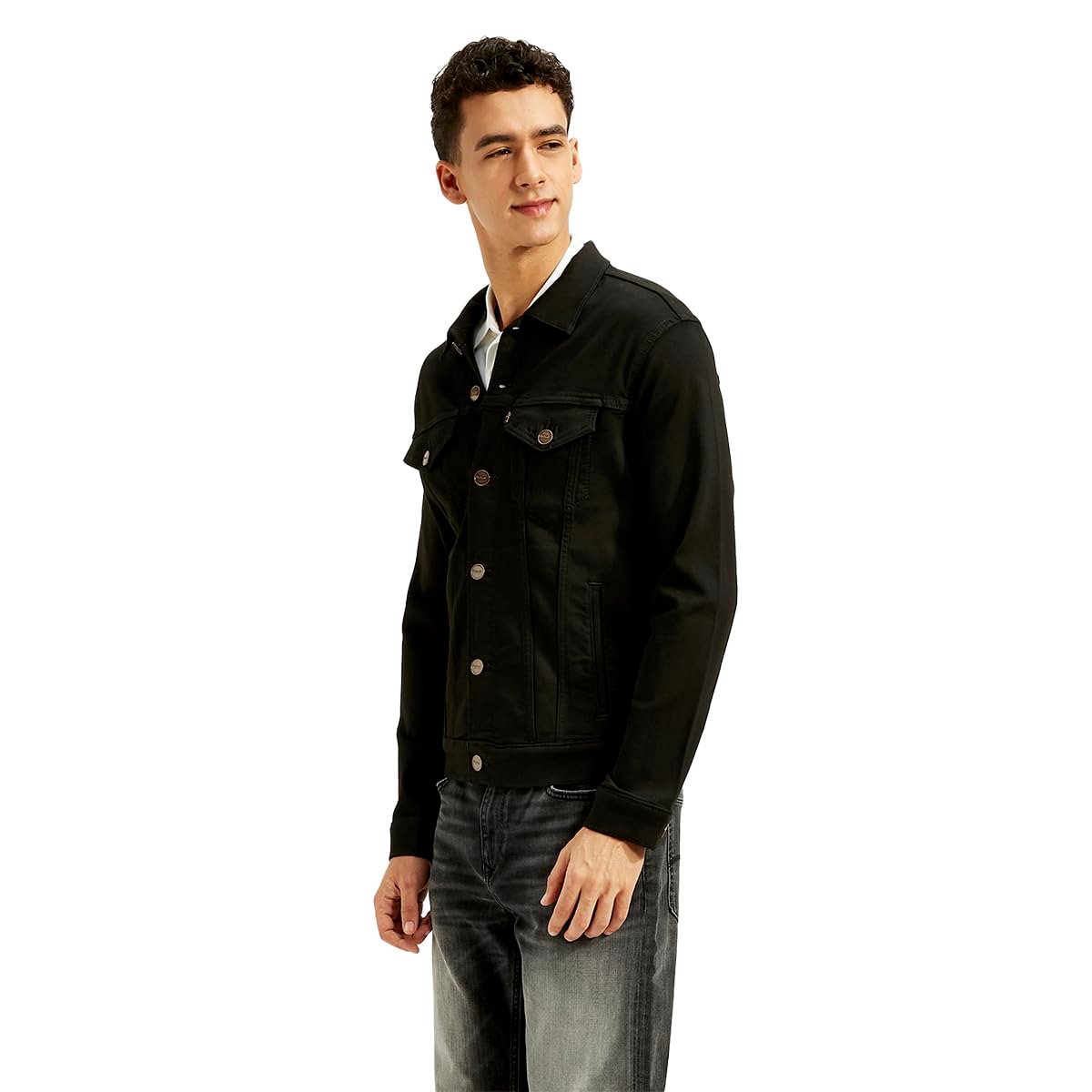 Men's Solid Black Spread Collar Jacket