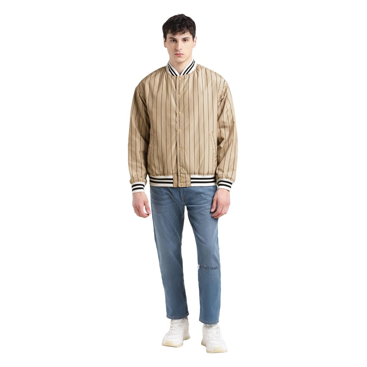 Men's Solid Beige Collar Neck Jacket