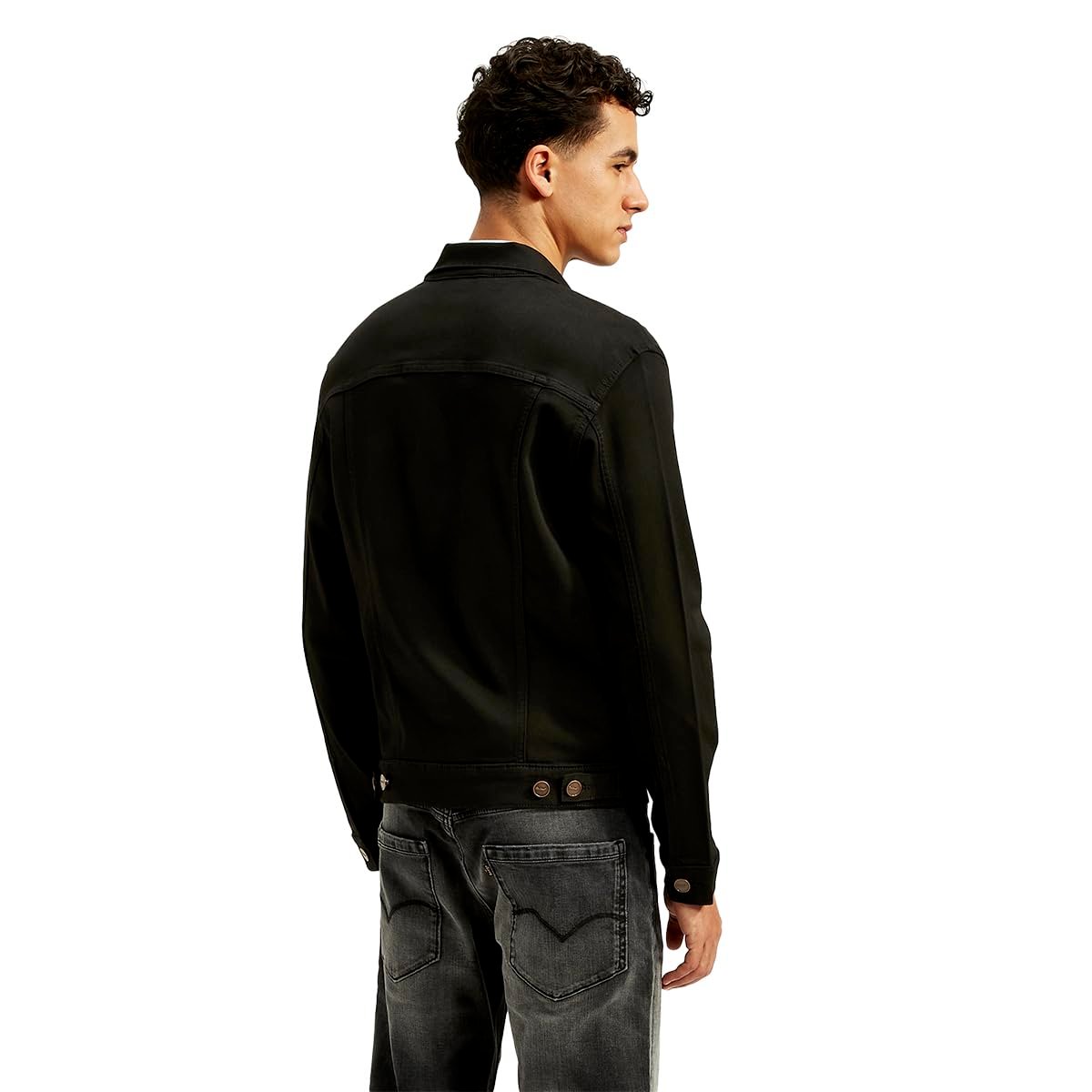 Men's Solid Black Spread Collar Jacket