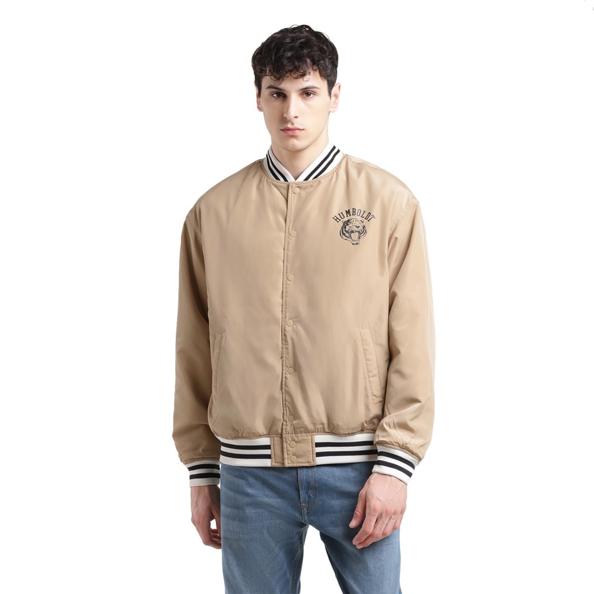 Men's Solid Beige Collar Neck Jacket