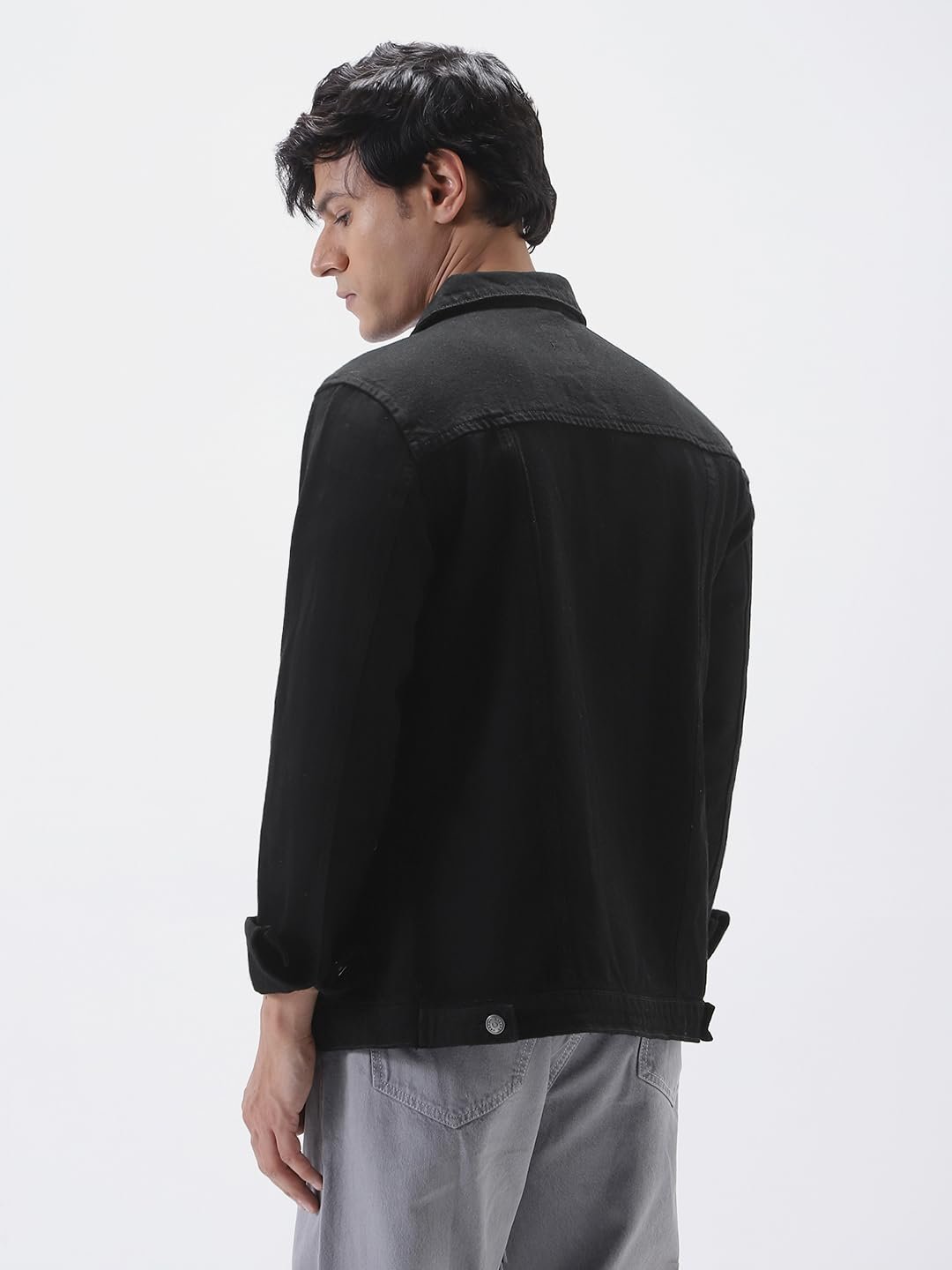 Men's Black Solid Regular Fit Washed Full Sleeve Denim Jacket (jakt-denim-black)