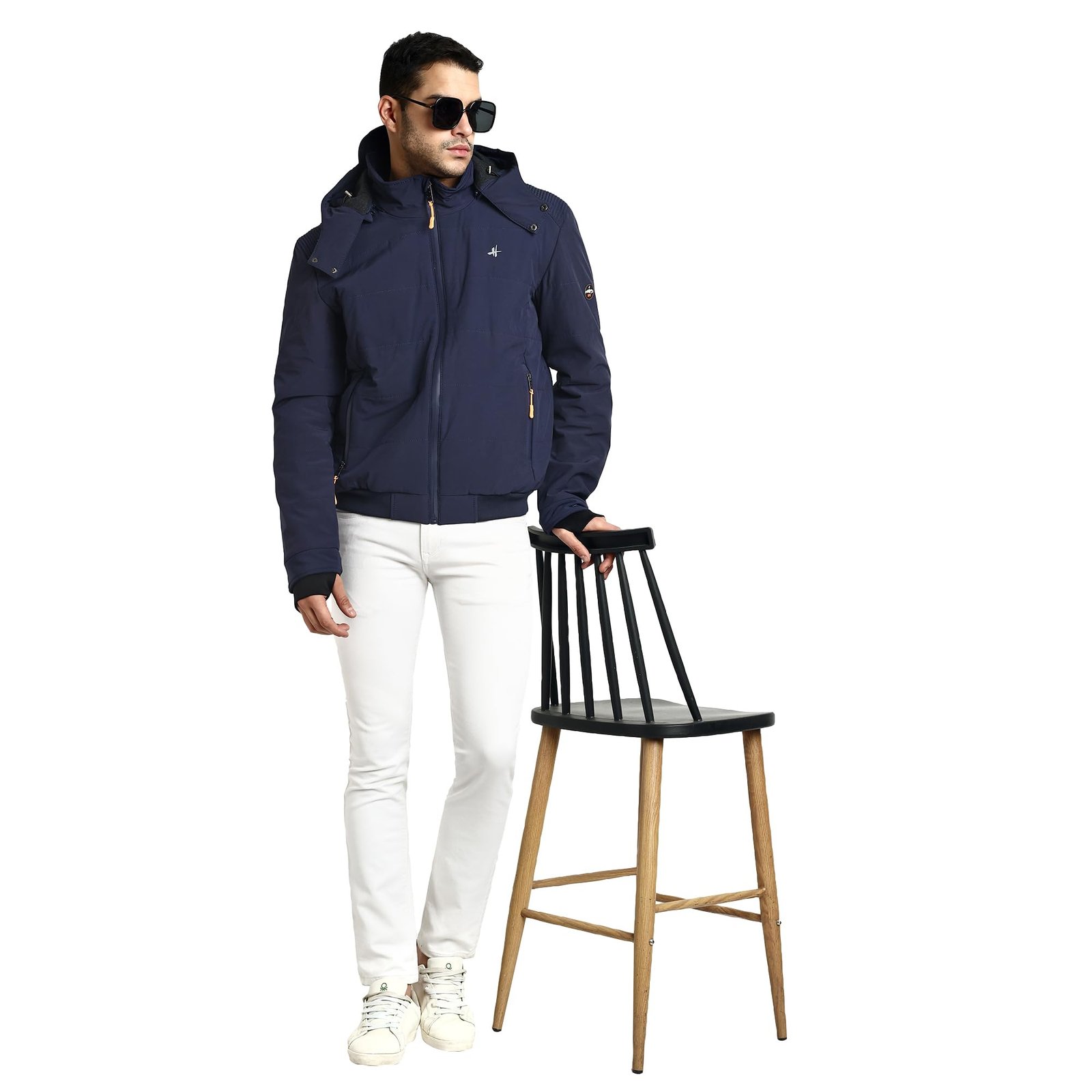 Men's Nylon Standard Length Jacket Water Proof Full-Sleeved Winter Jacket with Hood For Minus Degree (Royal Blue)