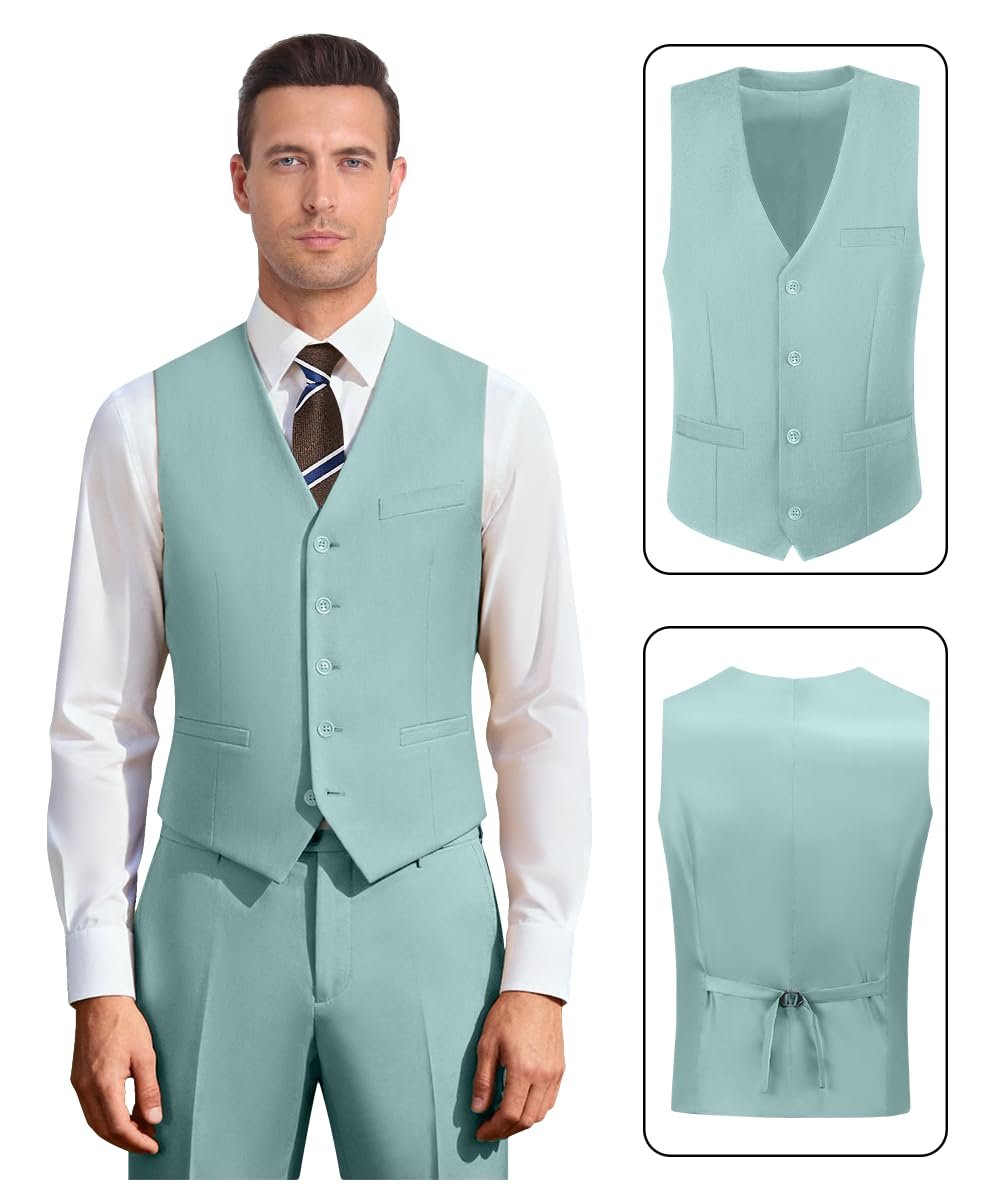 Men Suits Slim Fit 3 Piece Mint Green Business Wedding Suits Tuxedos Groomsmen Prom Blazer Jacket Vest Pants Men Suit Set S