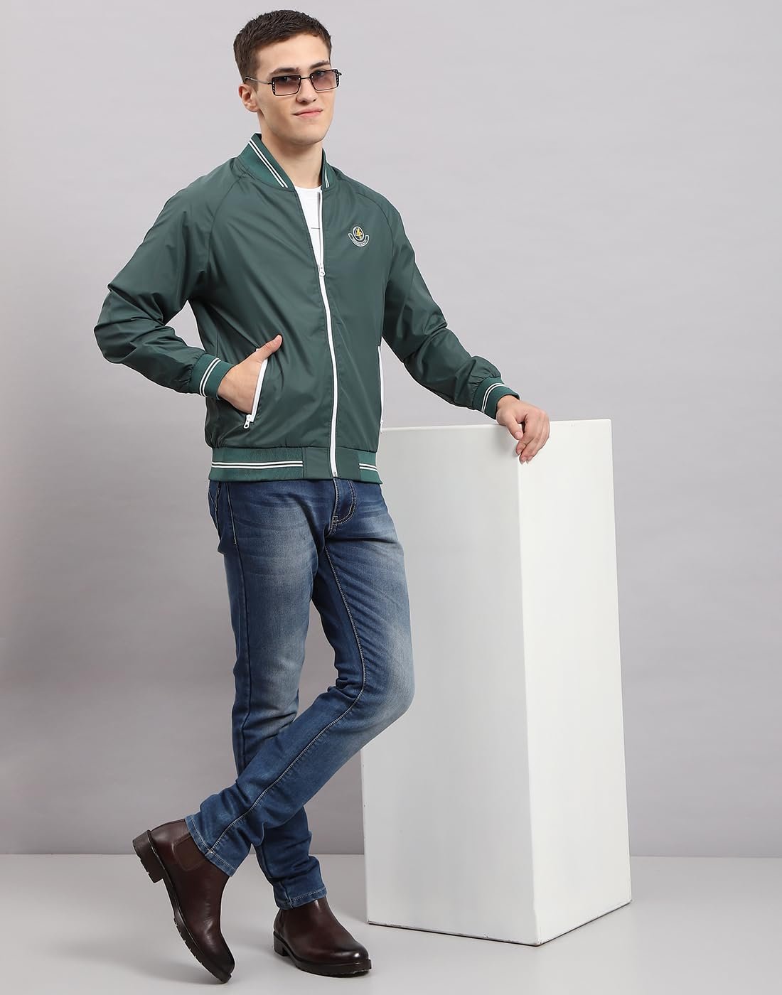 Mens Solid Olive Mock Neck Full Sleeve Jacket (224261867-5-40)