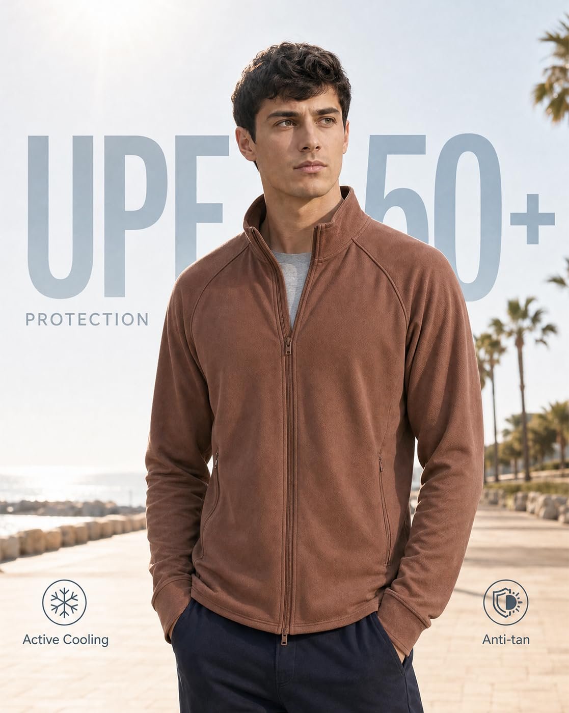 Men UPF 50 Regular Fit Zipper Jacket(1M-TWJK-R0017-ITZ2_Imperial Topaz)