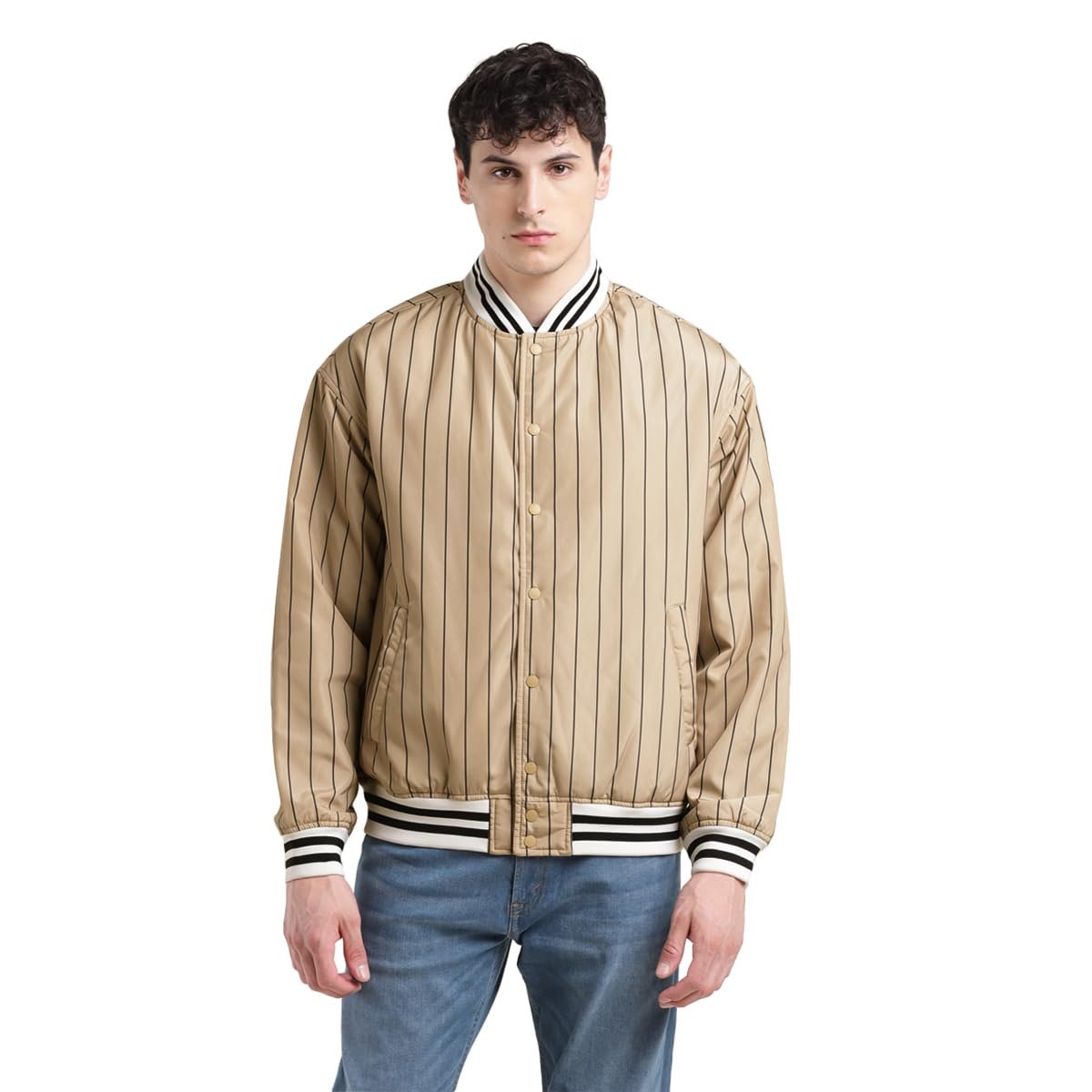 Men's Solid Beige Collar Neck Jacket