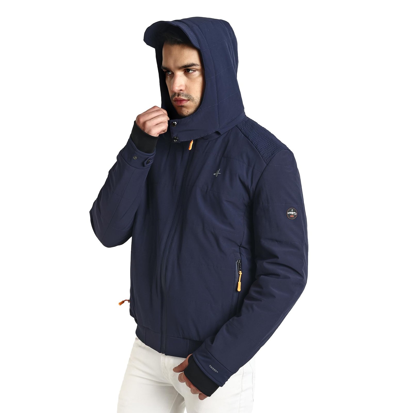 Men's Nylon Standard Length Jacket Water Proof Full-Sleeved Winter Jacket with Hood For Minus Degree (Royal Blue)