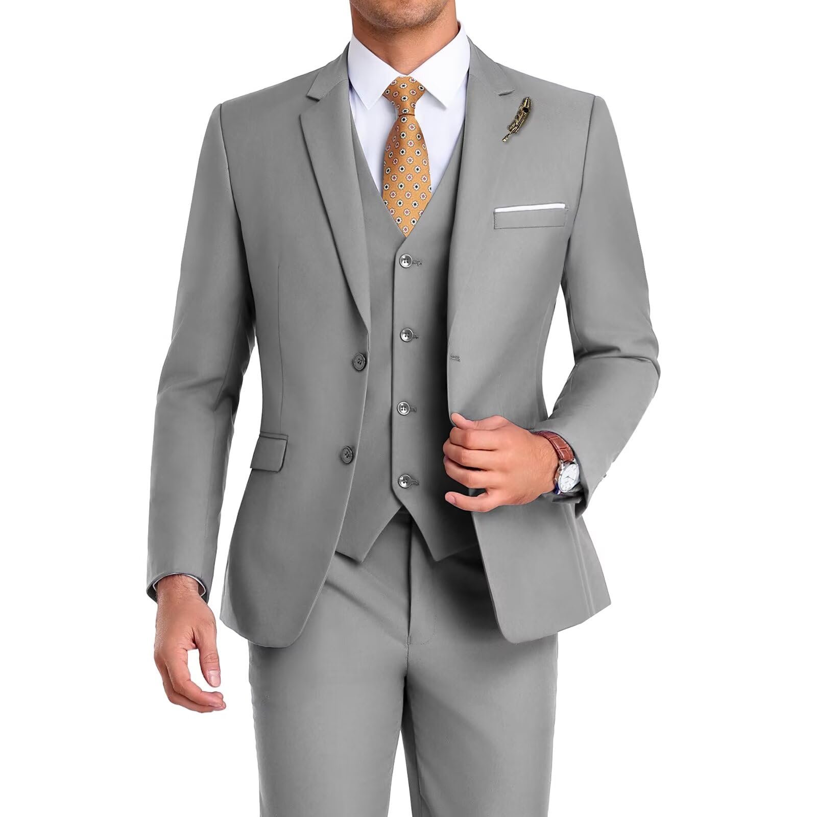 Men's 3-Piece Slim Fit Gray Suit Set, Chest44''/Waist38''