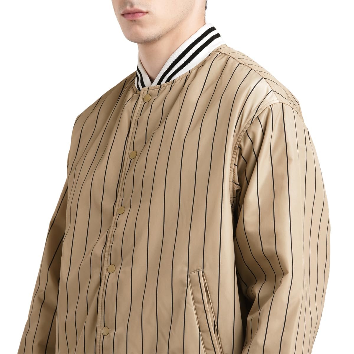Men's Solid Beige Collar Neck Jacket