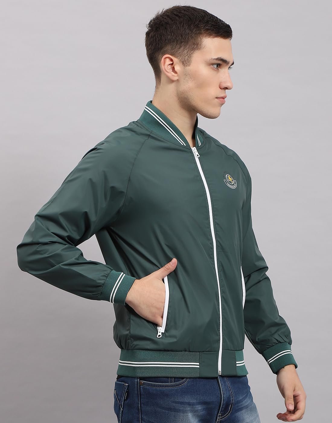 Mens Solid Olive Mock Neck Full Sleeve Jacket (224261867-5-40)