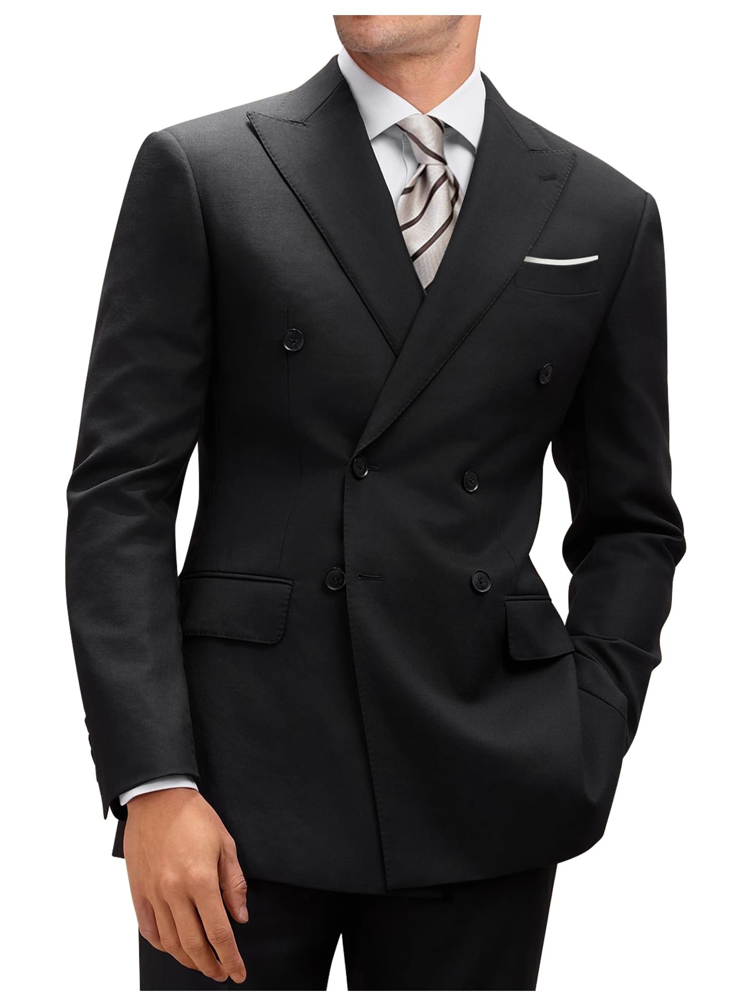 Mens Double Breasted Suit Slim Fit Solid Suit Jacket and Dress Pants 2 Piece Set Prom Wedding Suits for Men, Black