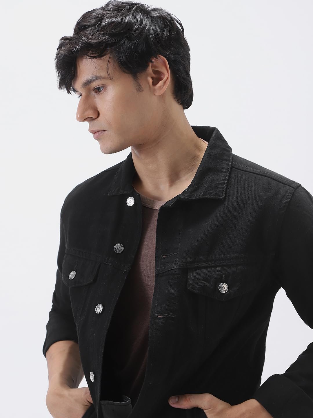 Men's Black Solid Regular Fit Washed Full Sleeve Denim Jacket (jakt-denim-black)
