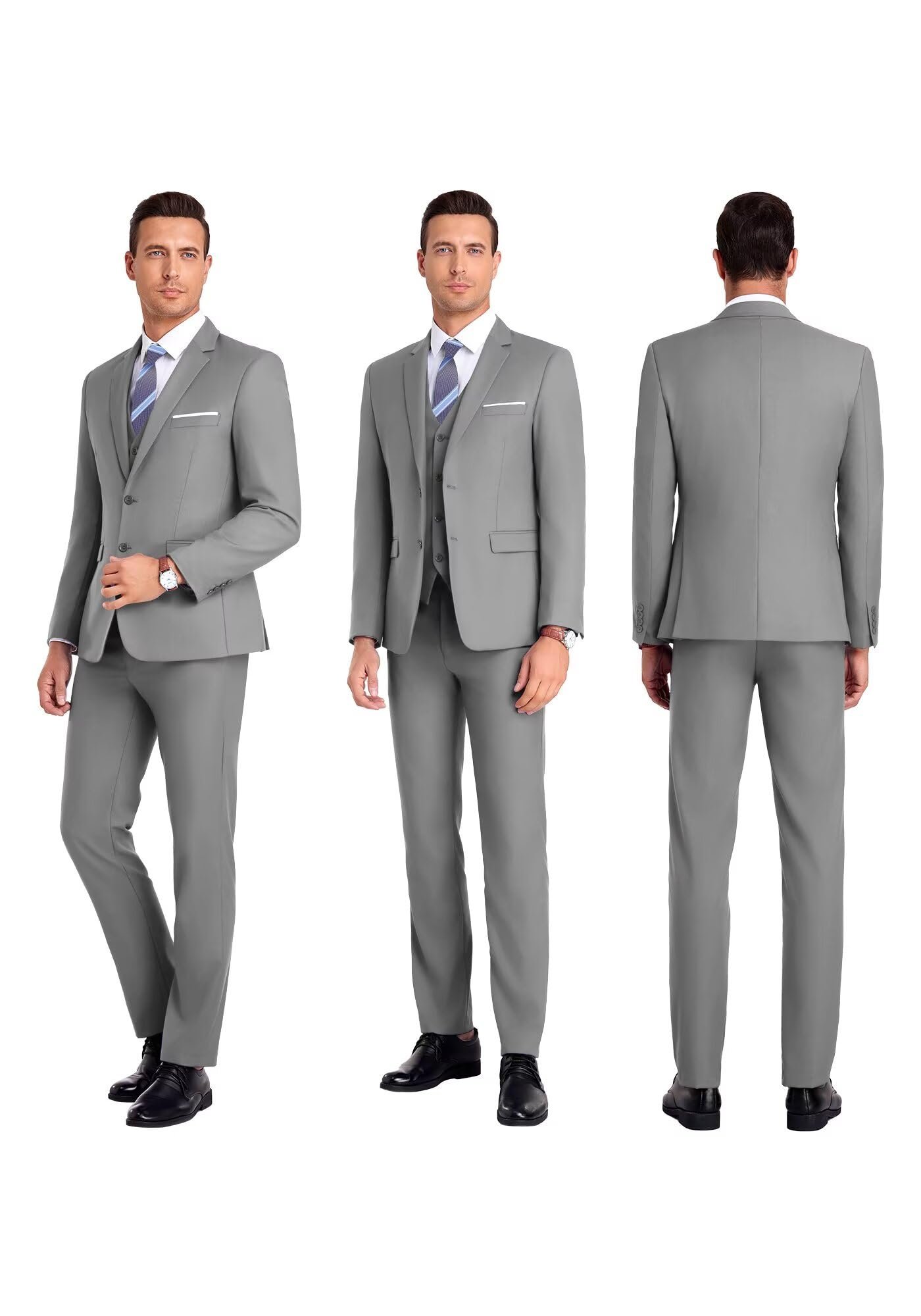 Men's 3-Piece Slim Fit Gray Suit Set, Chest44''/Waist38''