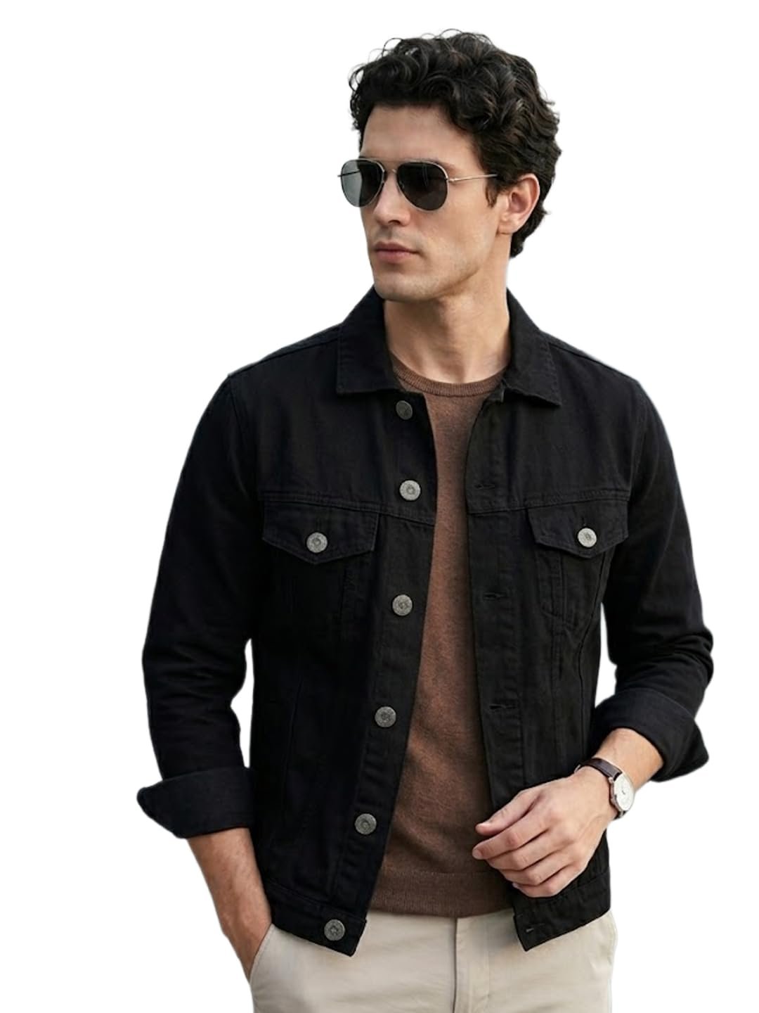 Men's Black Solid Regular Fit Washed Full Sleeve Denim Jacket (jakt-denim-black)
