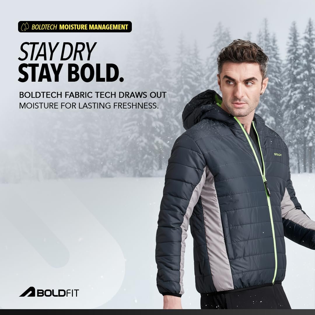 Men's Quilted Polyester Standard Length Jacket Monsoon Winter Wear Hooded Winter Padded Bomber Full Sleeve Jacket Black Charcoal 2XL