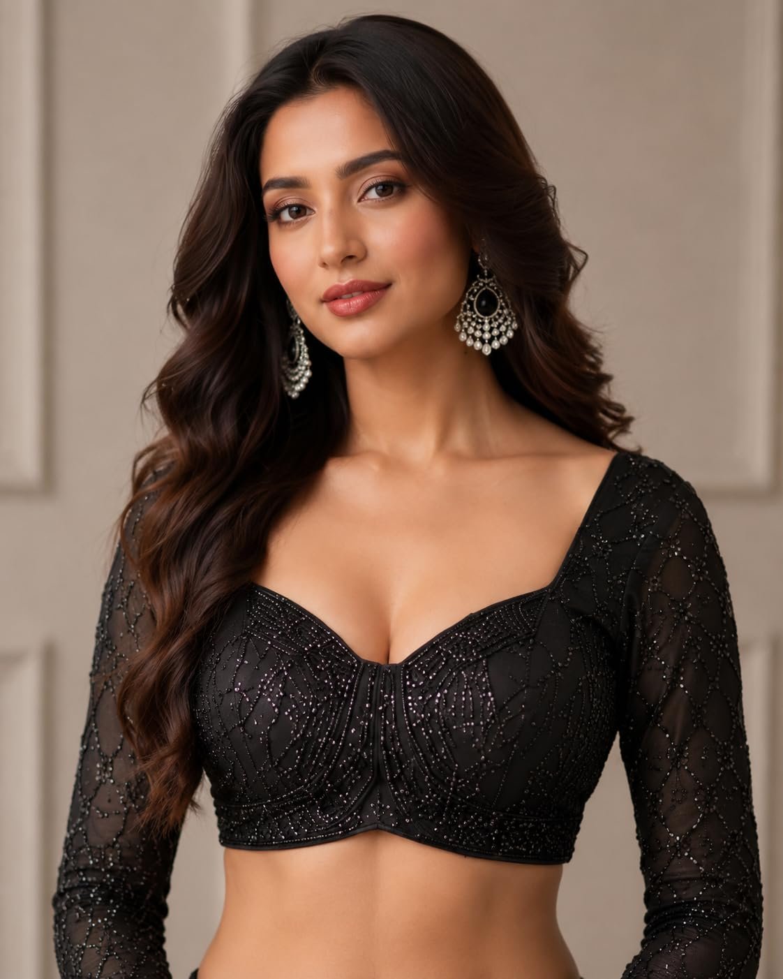 Black Georgette Lehenga Choli Set for Women, Ethnic Style, Handwork Embroidery, Wedding Occasion, 3 Piece Set (Black)