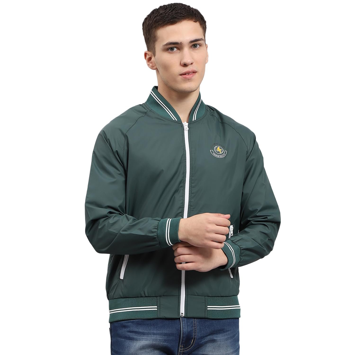 Mens Solid Olive Mock Neck Full Sleeve Jacket (224261867-5-40)