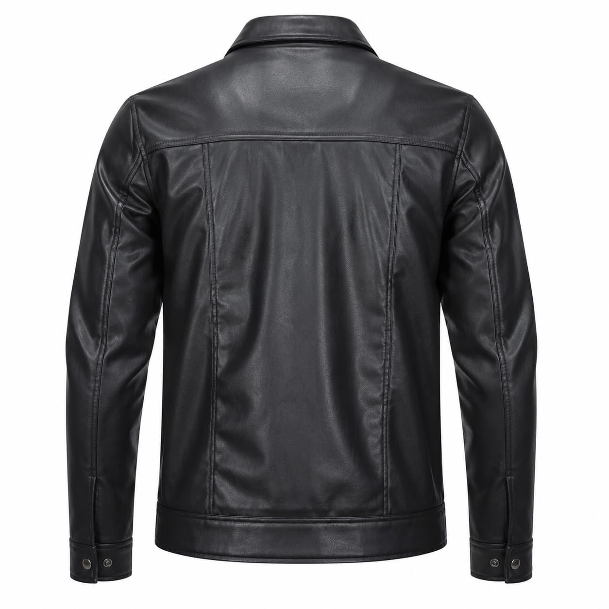 Men's Casual Black Faux Leather Jacket | Shirt Collar Fashion Jacket with Chest Pockets (IN, Alpha, Regular)