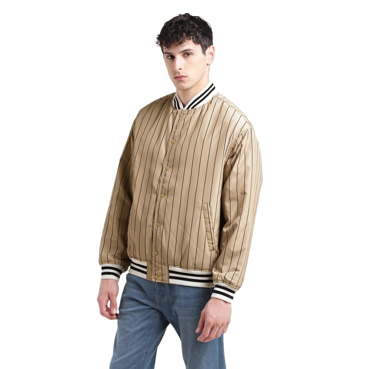 Men's Solid Beige Collar Neck Jacket