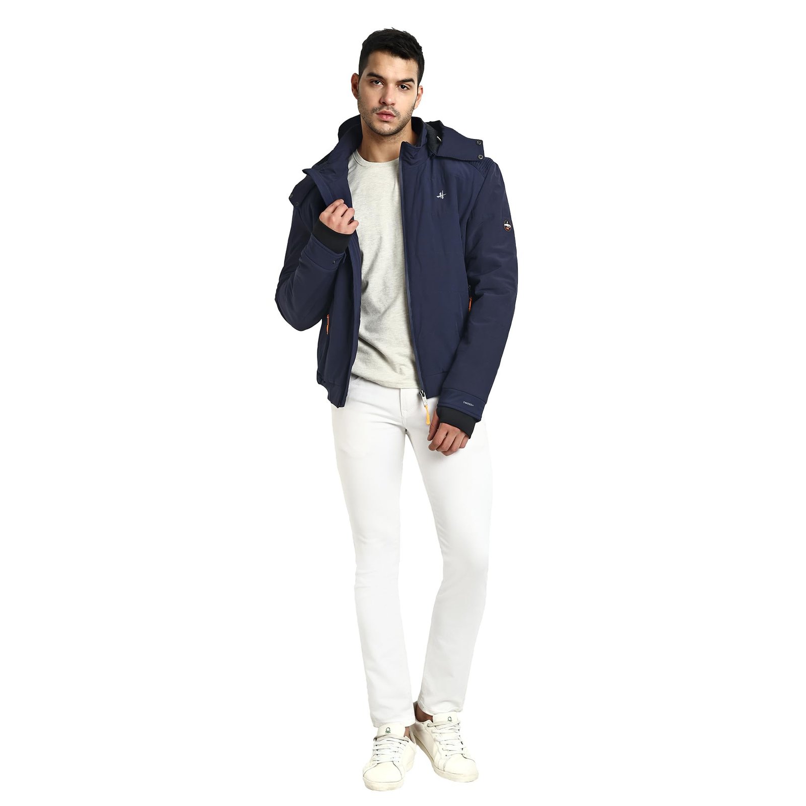 Men's Nylon Standard Length Jacket Water Proof Full-Sleeved Winter Jacket with Hood For Minus Degree (Royal Blue)
