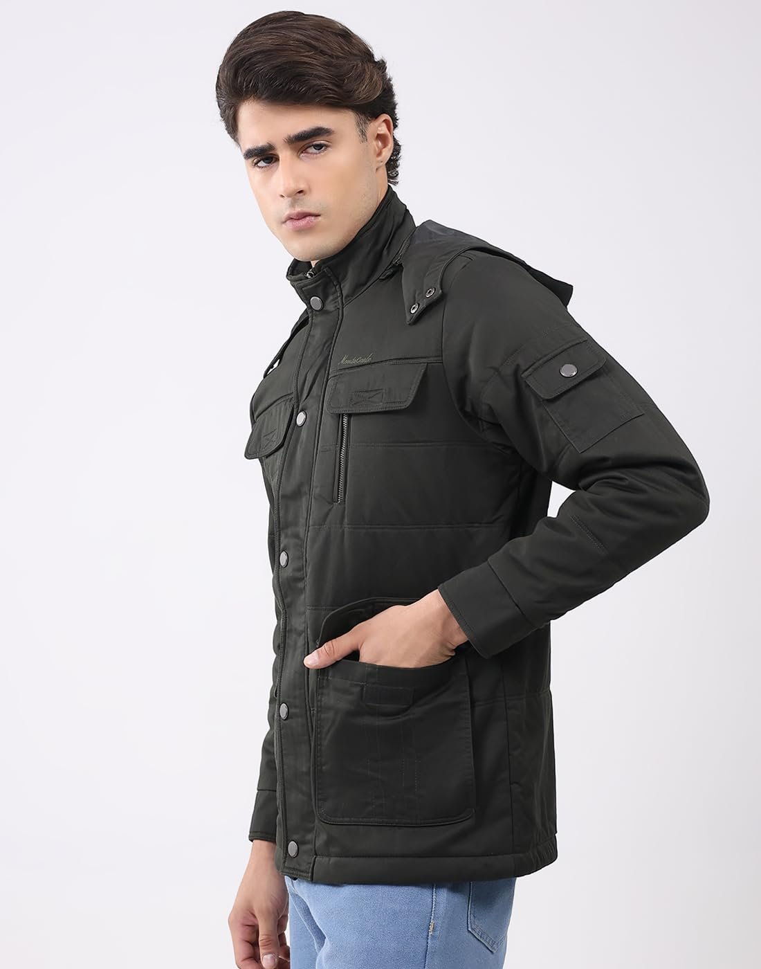 Men’s Regular Fit Solid Collared Neck Full Sleeve Winter Jacket | Soft Warm Fabric | Stylish Classic Winter Outerwear | Stylish Men’s Winter Jacket Green L (Pack Of 1)