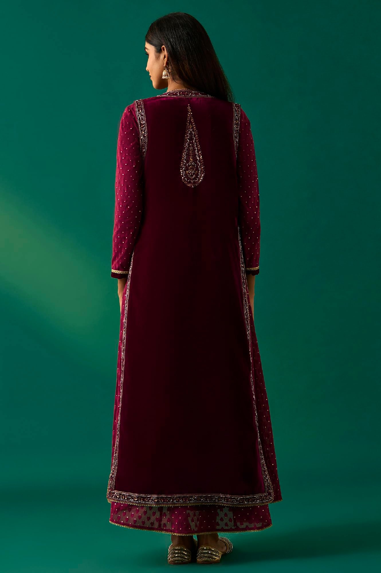 Women's Maroon Embroidered Anarkali Gilet with Dress and Churidar Set - (SP12855-218120)